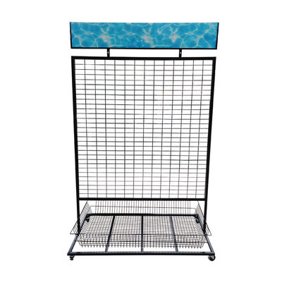 Vente au détail multifonctionnelle Mesh Wire Hanging Display Rack de supermarché avec des panneaux d'affichage de PVC