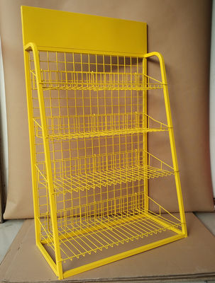 L'affichage jaune de supermarché en métal de couleur étire la position de plancher