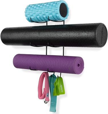 Support de Mat Foam Roller Towel Storage de yoga de bâti de mur avec 3 crochets