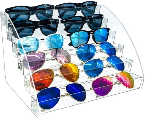 Les lunettes de soleil de table de support pour présentoir le plateau clair de stockage d'Eyewear 6 couches