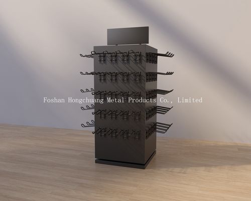 Support multi de support de boucle d'oreille de couches de certificat noir en métal TUV, présentoir tournant avec le crochet