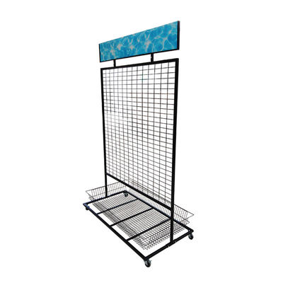 Vente au détail multifonctionnelle Mesh Wire Hanging Display Rack de supermarché avec des panneaux d'affichage de PVC