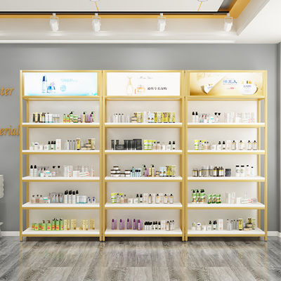 Haut métal et unité de étagère en bois pour des soins de la peau, des présentoirs réglables de produit, le stockage et des unités de étagère