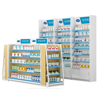 Le métal de la pharmacie L2000mm H1200mm et le double en bois d'unité d'étagère ont dégrossi