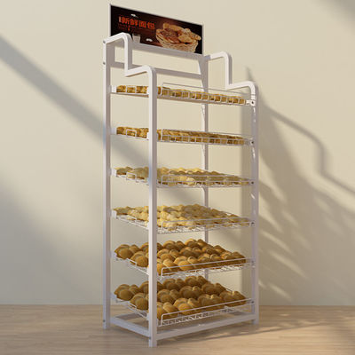 Supports d'affichage à plusieurs niveaux adaptés aux besoins du client de supermarché de couleur pour le gâteau de biscuit de pain