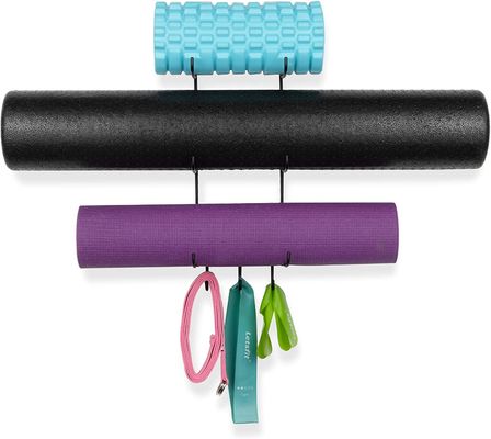 Support de Mat Foam Roller Towel Storage de yoga de bâti de mur avec 3 crochets
