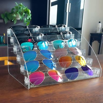 Les lunettes de soleil de table de support pour présentoir le plateau clair de stockage d'Eyewear 6 couches