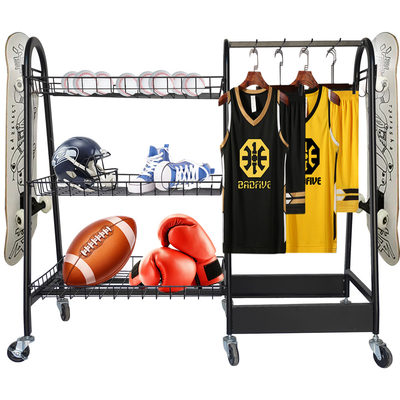 15kg/étagère de boule de rugby de support de stockage article de sport de couche avec des roues
