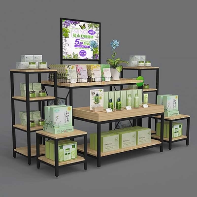 Fer empilé parconfiguration adapté aux besoins du client et supports d'affichage en bois de supermarché de coffret d'étalage de gondole de cosmétiques