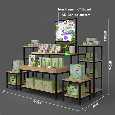 Fer empilé parconfiguration adapté aux besoins du client et supports d'affichage en bois de supermarché de coffret d'étalage de gondole de cosmétiques